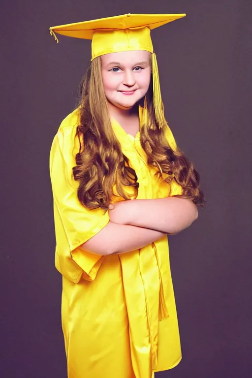 Image similar to 16-year-old Honey Boo Boo pose in a yellow cap & gown for senior year of high school