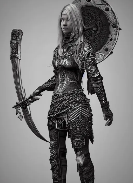 Prompt: hyper realistic glorious ancient viking assassin girl in a obsidian metal armor, futuristic design, designed by makoto kobayashi and luca zampriolo, portrait, sexy style, close details, intricate, extremely detailed, ornate, deep of field, hard surface, exoskeleton, substance designer metal unreal engine. amazing likeness. very detailed.