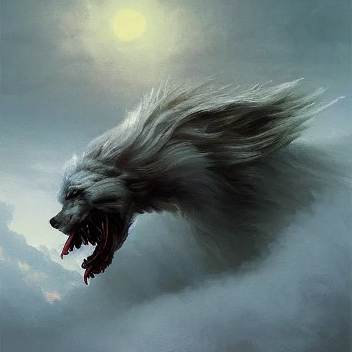 Image similar to fenrir by elena vizerskaya and ivan aivazovsky, perfectly detailed, artstation, sharp focus, highly detailed, studio photography, impresion de giclee arte abstracto, award winning