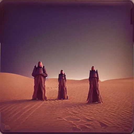 Image similar to colour aesthetic highly detailed photography scene from dune ( 2 0 2 1 ) by alejandro hodorovski and denis villeneuve and gregory crewdson style with ultra hyperrealistic very highly detailed faces. with many details by andrei tarkovsky and caravaggio in sci - fi style. volumetric natural light hyperrealism photo on fujifilm instax film