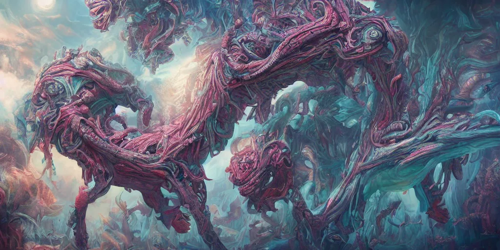 Image similar to dreamscape, monster anatomy, ross tran, vivid colors, anatomical, highly detailed sculpture, intricate detailed, ommatidia, 8 k, cinematic atmosphere, post - processing