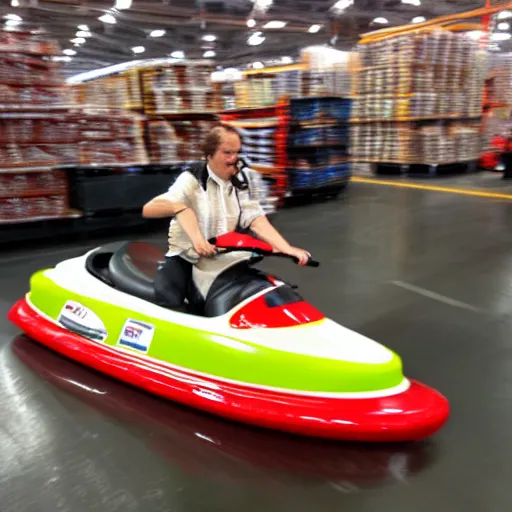 Prompt: hotdog riding a jetski in Costco