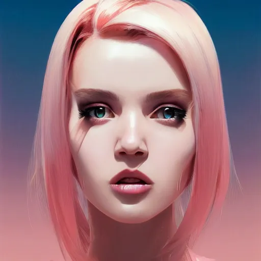 Image similar to half - voidcore symmetrical woman with cute - fine - face, pretty face, white and pink hair, realistic shaded perfect face, extremely fine details, by realistic shaded lighting, dynamic background, poster by ilya kuvshinov katsuhiro otomo, magali villeneuve, artgerm, jeremy lipkin and michael garmash and rob rey, pascal blanche, kan liu