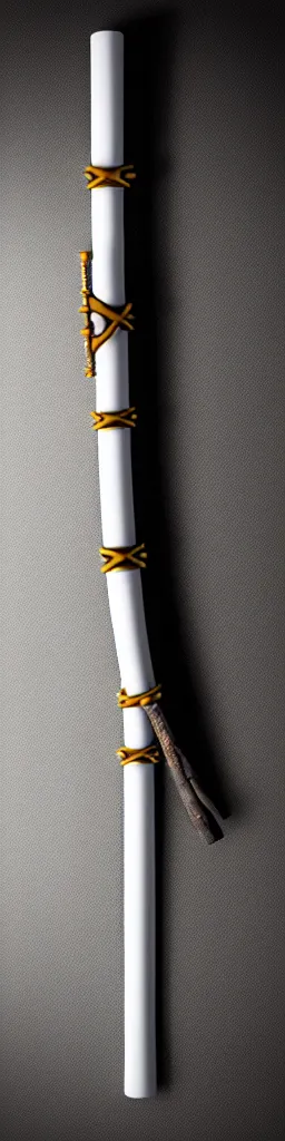 Image similar to picture of a single long futuristic ninja staff with ornaments, carving, cyberpunk, sci - fi, fantasy, close shot, single long stick, white background