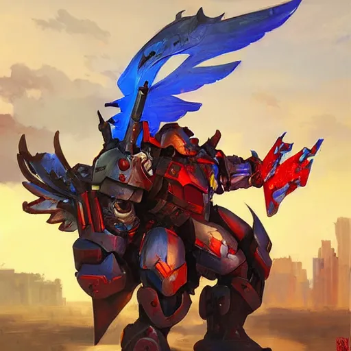 Image similar to greg manchess portrait painting of armored magnus the red with huge wings as overwatch character, medium shot, asymmetrical, profile picture, organic painting, sunny day, matte painting, bold shapes, hard edges, street art, trending on artstation, by huang guangjian and gil elvgren and sachin teng