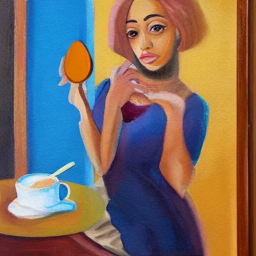 Image similar to Portrait of Doja Cat holding a spoon in her hand, painting of