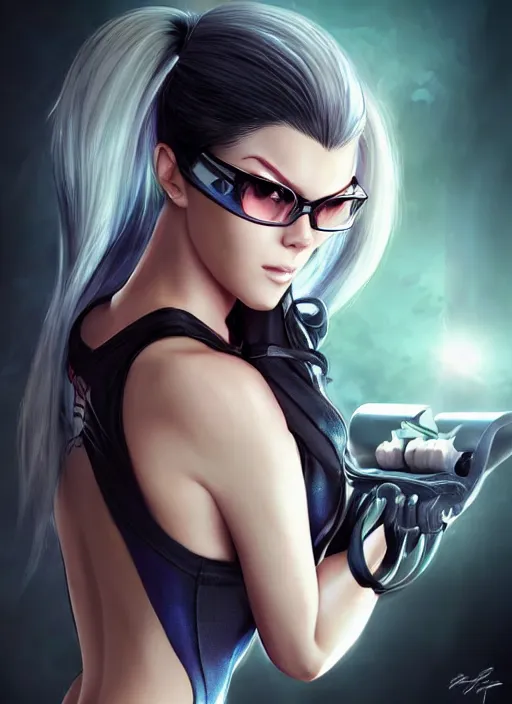 Image similar to beautiful portrait of a gorgeous personal trainer who looks like Bayonetta, character design by Ross Tran, artgerm detailed, soft lighting
