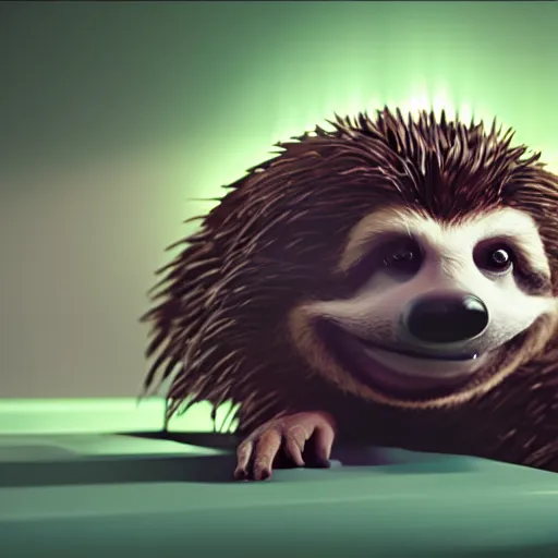 Image similar to sonic the hedgehog as a sloth, weta hyperrealism cinematic lighting and compositon