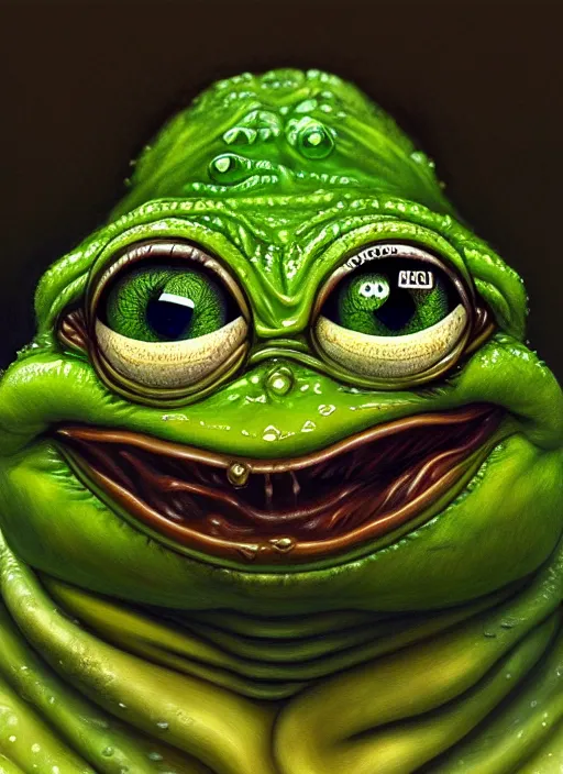 slimy pepe the frog, drool, portrait, intricate, | Stable Diffusion ...