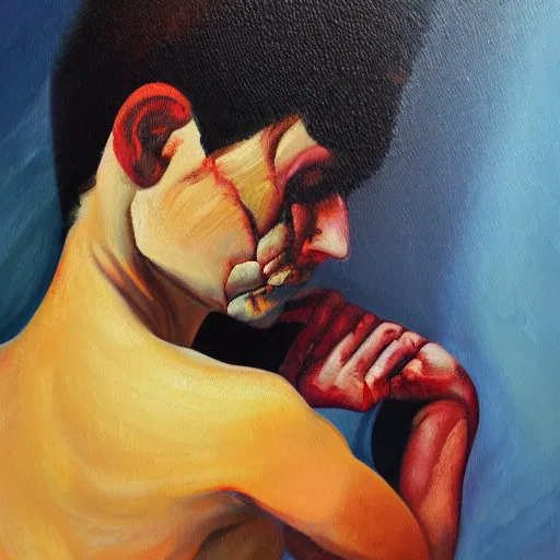 Image similar to a painting about pain in mind, oil on canvas