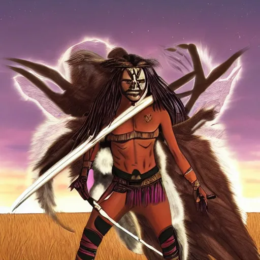 Image similar to The origin story of the Predator in the world of the Comanche Nation 300 years ago. Naru, a skilled female warrior, fights to protect her tribe against one of the first highly-evolved Predators to land on Earth.