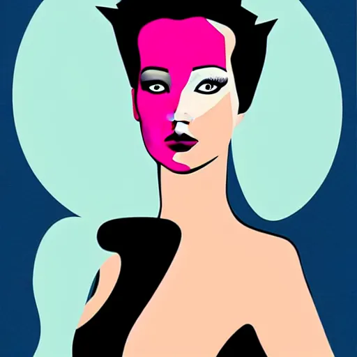 Prompt: supermodel jennifer lawrence as the bride of frankenstein, patrick nagel art style, relistic, fashion pohotography