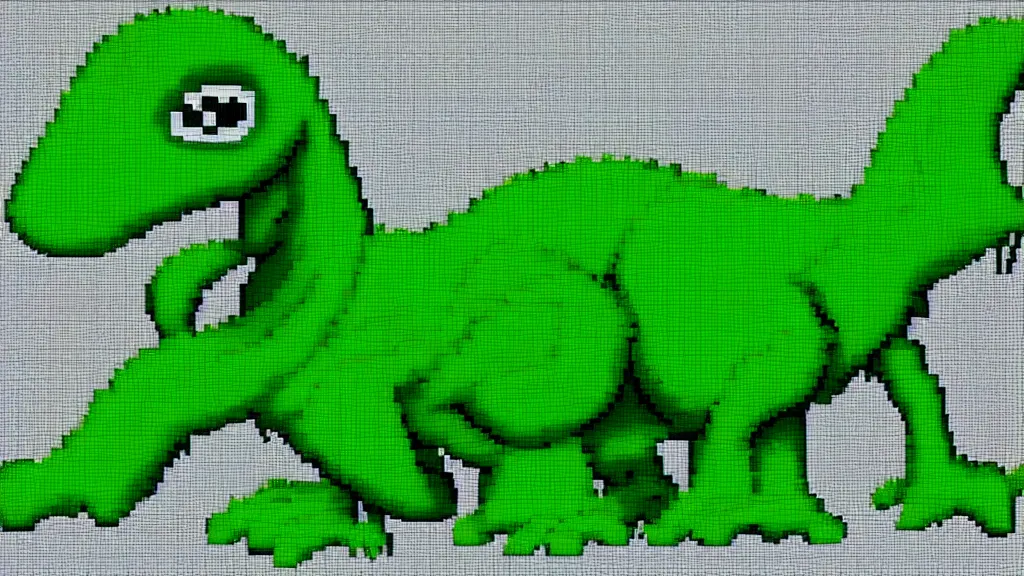 Prompt: A green dinosaur in pixel art