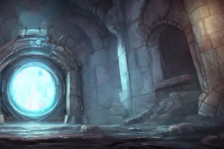 Prompt: concept art, wall with a portal to another world, beautiful, artstation, centered