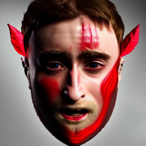 Image similar to hybrid of daniel radcliffe and a!! radish!!, film still,!! red skin!!,!! leaf ears!!, daniel radish, makeup, unreal engine 5, seeds, 8 k, trending on artstation