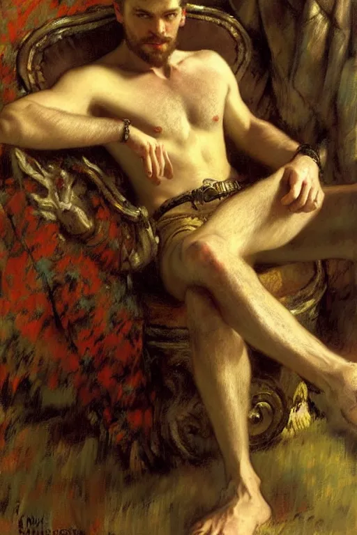 Prompt: attractive male, game of thrones, painting by gaston bussiere, craig mullins, j. c. leyendecker, edgar degas