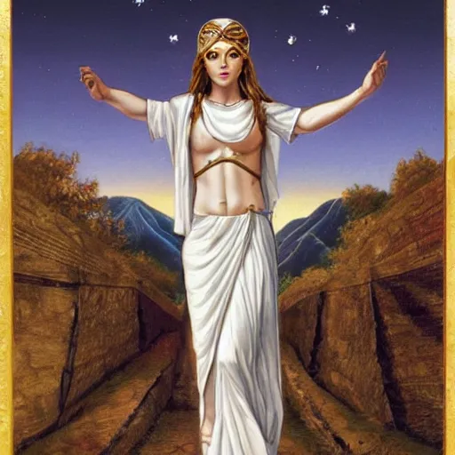 Prompt: The Biblical Eve as an ascended transhumanist goddess with clothes on