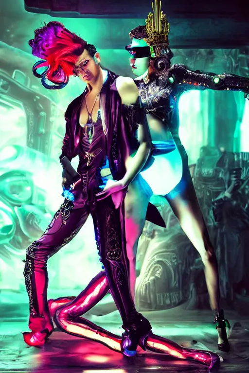 Image similar to full-body rococo and cyberpunk style neon statue of a muscular attractive Jay Sean sim roupa macho dotado e rico android sim roupa reclining con las piernas abiertas e la piroca dura e afuera, glowing white laser eyes, prince crown of red gears, diamonds, swirling black-colored silk fabric. futuristic elements. full-length view. space robots. alien skulls. intricate artwork by caravaggio. Trending on artstation, octane render, cinematic lighting from the right, hyper realism, octane render, 8k, depth of field, 3D