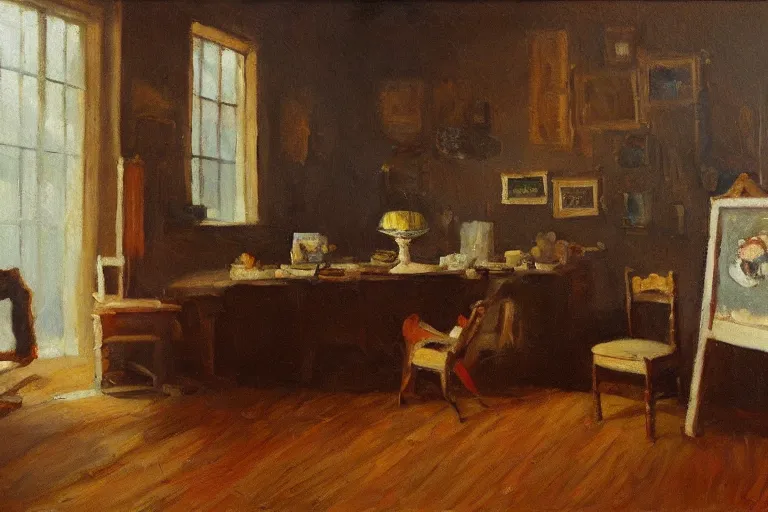 Image similar to oil painting of the room of the nameless painter