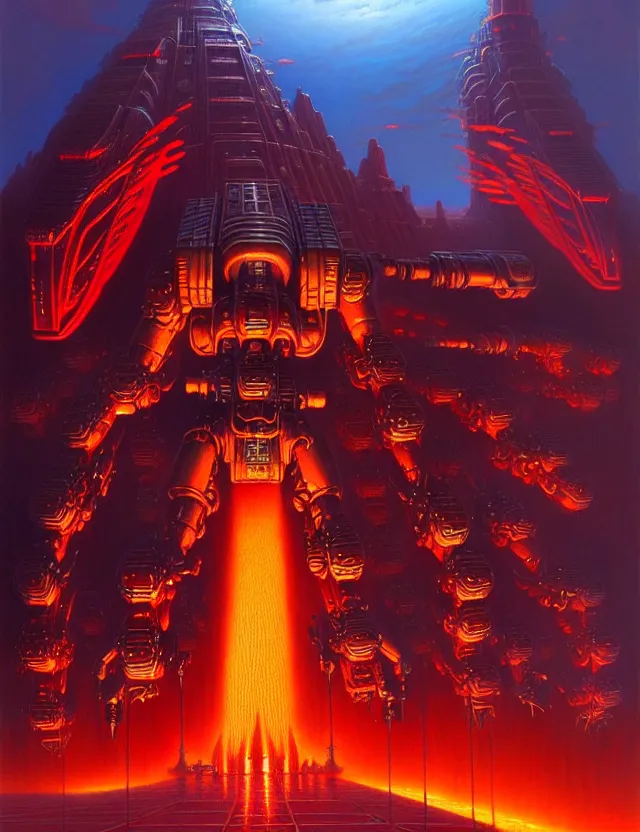 Prompt: a giant fire mecha, tim hildebrandt, wayne barlowe, bruce pennington, donato giancola, trending on artstation, cinematic composition, beautiful lighting, hyper detailed, 8 k, oil on canvas