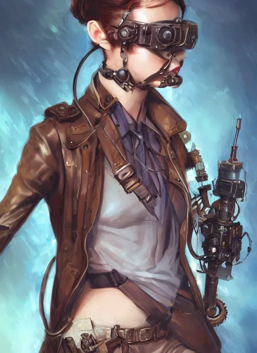 Image similar to girl, steampunk, goggles, pilot, portait, made by stanley artgerm lau, wlop, rossdraws, james jean, andrei riabovitchev, marc simonetti, yoshitaka amano, artstation