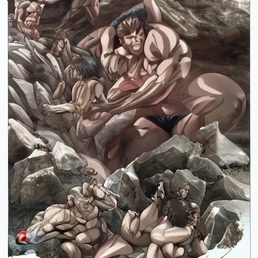 Prompt: a crawling mountain of muscles, highly detailed, anime, award winning pictures, by studio mappa, by studio wit