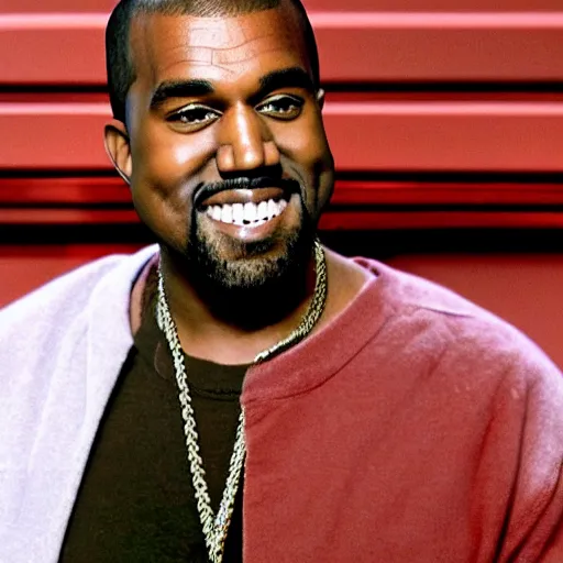 Image similar to Kanye West smiling and giving a thumbs up for a 1990s sitcom tv show, Studio Photograph, portrait C 12.0