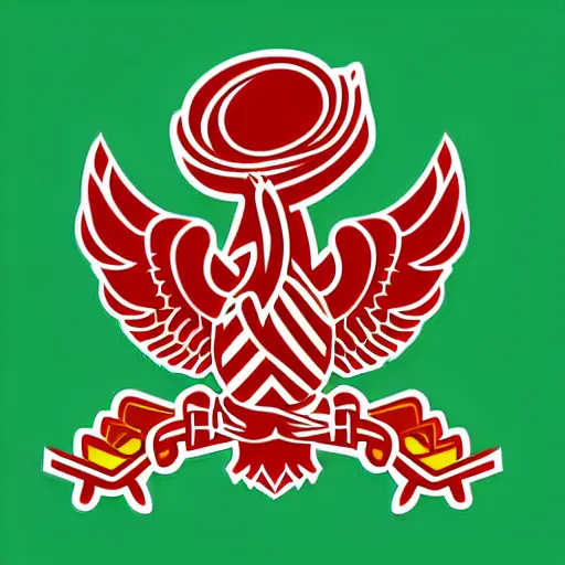Prompt: coat of arms depicting red wings on green background, art by ori toor, sticker, colourful, illustration, highly detailed, simple, smooth and clean vector curves, no jagged lines, vector art, smooth