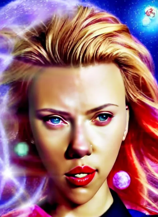 Prompt: perfectly centred realistic picture of scarlett johansson as a sailor moon, calls on the phone at futuristic office, highly detailed, sharp focus, photorealism