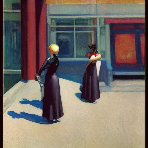 Image similar to cyborgs by edward hopper