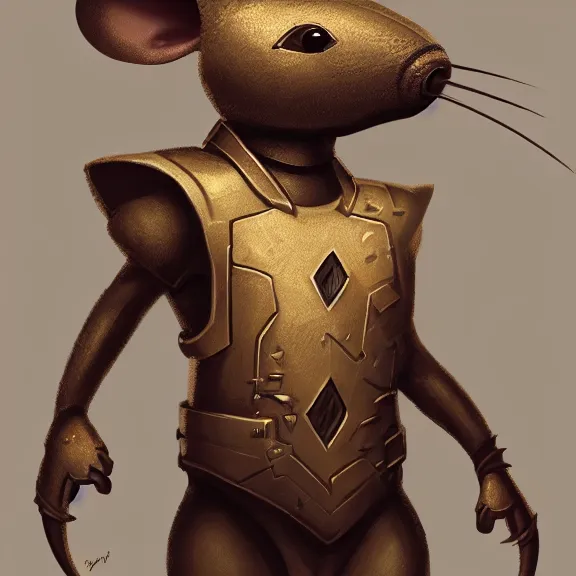 Prompt: armored anthropomorphic mouse reaches for floating crystal, RPG Portrait, Pose Study, Digital Painting, trending on Artstation, ultra detailed, award winning