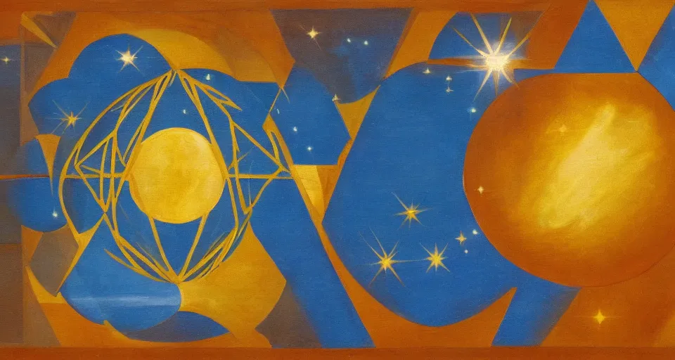 Image similar to hexagonal shield in space, blocking the sun, earth in the foreground, art deco painting