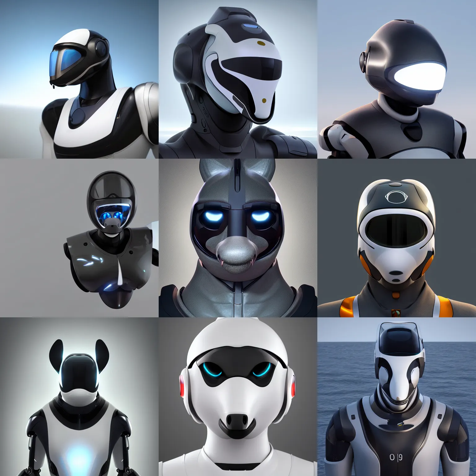 Image similar to male robotic anthro orca, visor screen for face, snout under visor, commission on furaffinity, cgsociety, octane render