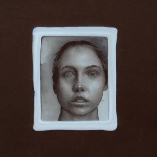 Prompt: a liquid white clay porcelain portrait of a human face melt down flow go runny, realistic detailed watercolor polaroid, grainy image, contrast