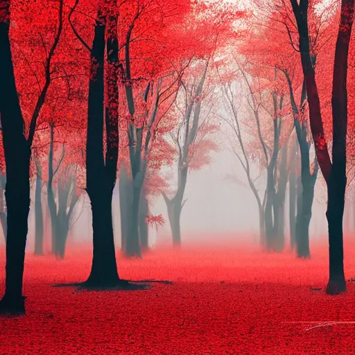 Prompt: a red forest in sahara