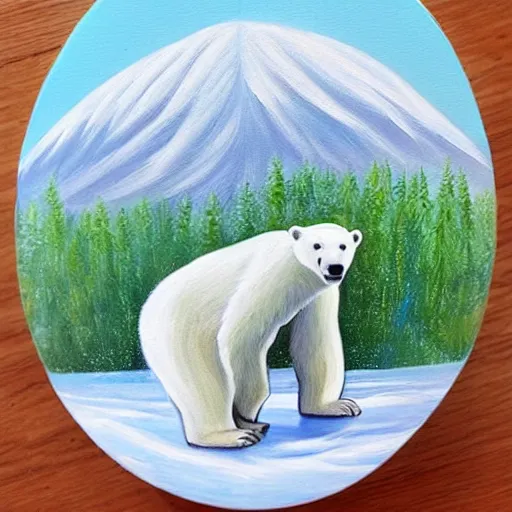 Image similar to A polar bear painting easter eggs