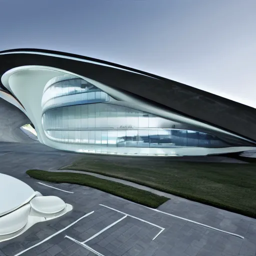 Prompt: raffaello moroder scissors building, external view, designed by zaha hadid, v ray, hd, futuristic