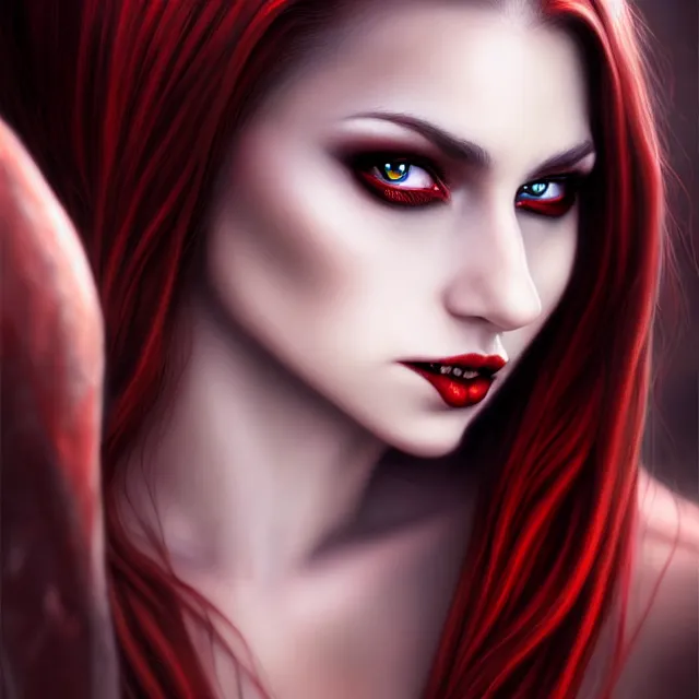 Image similar to beautiful vampire queen, highly detailed, 4 k, hdr, smooth, sharp focus, high resolution, award - winning photo, artgerm, anne stokes, photorealistic