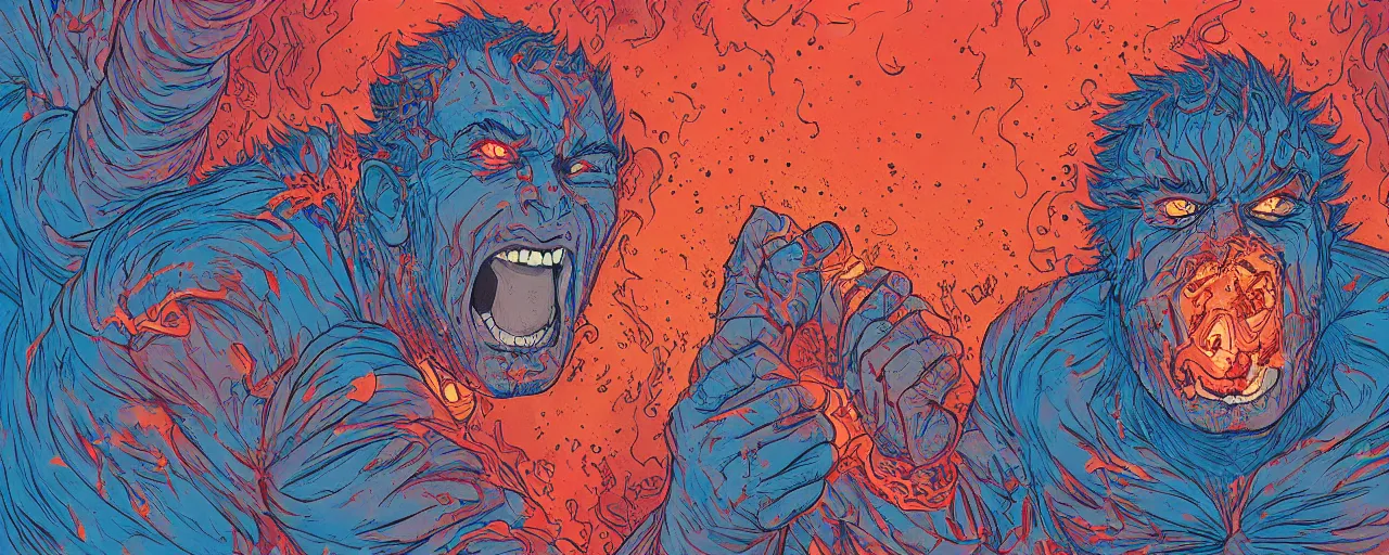 Prompt: portrait of a mad man screaming with lava bursting from the eyes, by josan gonzales, max prentis,