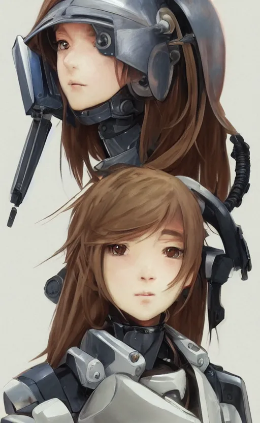 Image similar to a girl, fused mecha parts, soldier clothing, combat helmet, anime style, long hair, hair down, symmetrical facial features, from arknights, hyper realistic, 4 k, rule of thirds, extreme detail, detailed drawing, trending artstation, hd, d & d, realistic lighting, by alphonse mucha, greg rutkowski, sharp focus, backlit