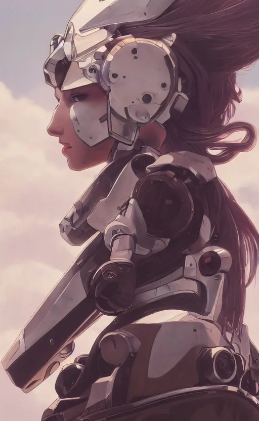 Image similar to girl, fused mecha robot parts, cyborg, vintage clothing, anime style, long hair, hair down, symmetrical facial features, from arknights, hyper realistic, 4 k, rule of thirds, extreme detail, detailed drawing, trending artstation, hd, d & d, realistic lighting, by alphonse mucha, greg rutkowski, sharp focus, backlit