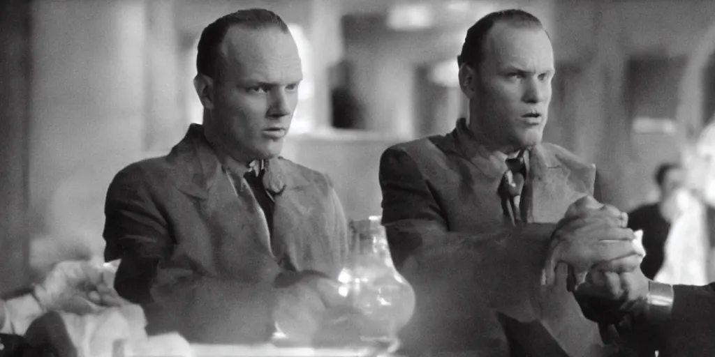 Image similar to a film still of Bill burr in Schindler's List, high quality