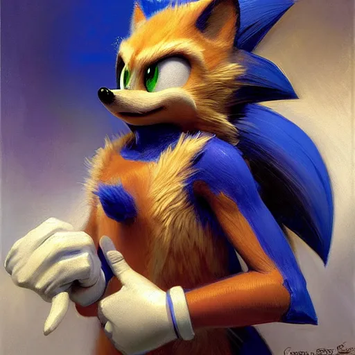 Image similar to a portrait of sonic the hedgehog. highly detailed painting by gaston bussiere, craig mullins, j. c. leyendecker, furry