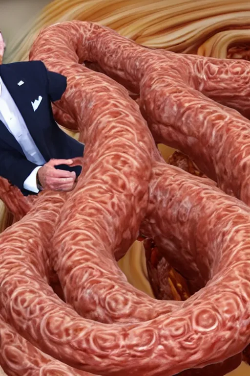 Image similar to joe biden crawling inside a giant intestine, 4 k, high definition,