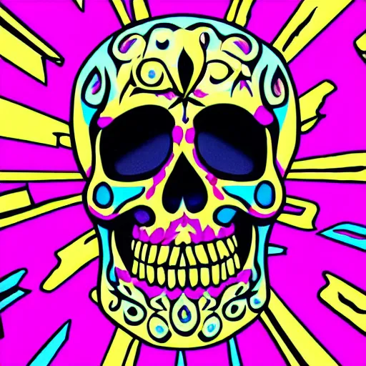 Prompt: psychedelic skull beautiful artwork for logo,