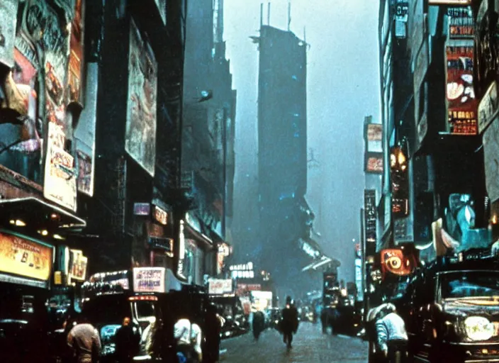 Prompt: street scene from the 1982 science fiction film Blade Runner