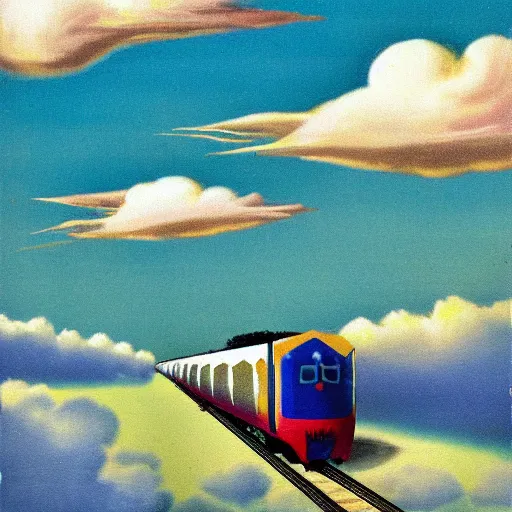 Image similar to train vagon flying rhough the clouds