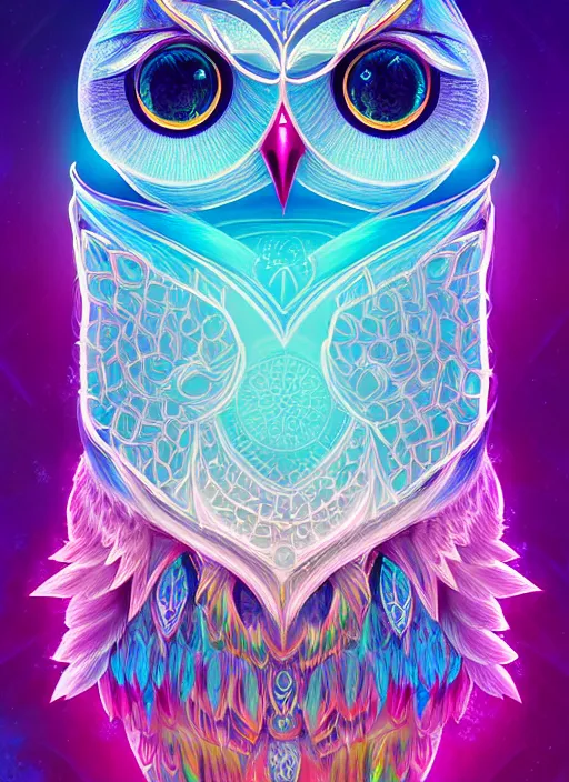 Image similar to symmetry!! product render poster vivid colors divine proportion owl, ice and snow, glowing fog intricate, elegant, highly detailed, digital painting, artstation, concept art, smooth, sharp focus, illustration,