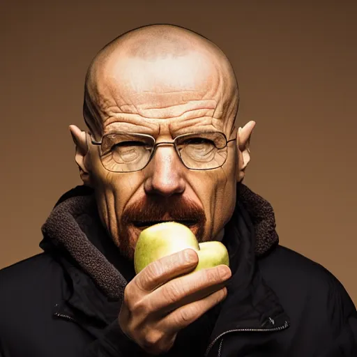 Image similar to walter white eating applesauce, photography,