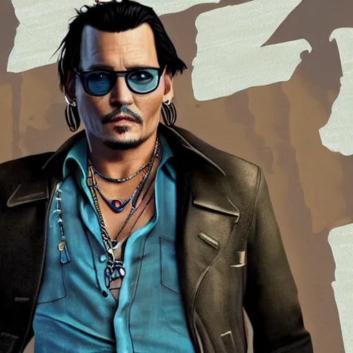 Prompt: johnny depp in gta v cover art, detailed, accurate, 4 k